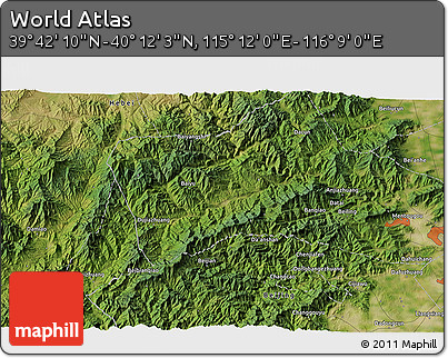 Satellite 3D Map of the Area around 39° 57' 6" N, 115° 40' 30" E