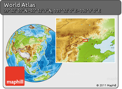 Physical Location Map of the Area around 39° 57' 6" N, 115° 40' 30" E