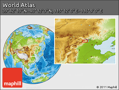 Physical Location Map of the Area around 39° 57' 6" N, 115° 40' 30" E
