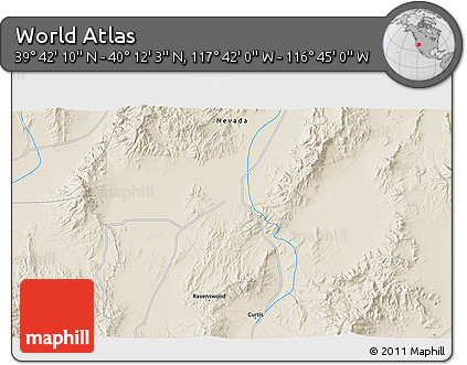Shaded Relief 3D Map of the Area around 39° 57' 6" N, 117° 13' 29" W