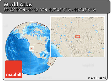 Shaded Relief Location Map of the Area around 39° 57' 6" N, 117° 13' 29" W