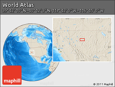 Shaded Relief Location Map of the Area around 39° 57' 6" N, 117° 13' 29" W