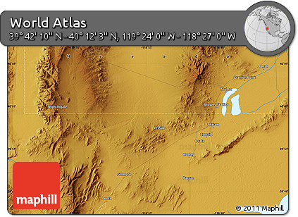 Physical Map of the Area around 39° 57' 6" N, 118° 55' 30" W