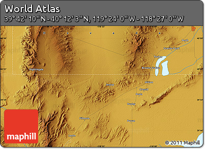 Physical Map of the Area around 39° 57' 6" N, 118° 55' 30" W