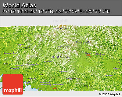 Physical 3D Map of the Area around 39° 57' 6" N, 125° 1' 30" E