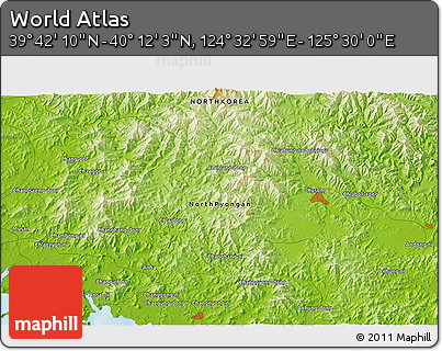 Physical 3D Map of the Area around 39° 57' 6" N, 125° 1' 30" E