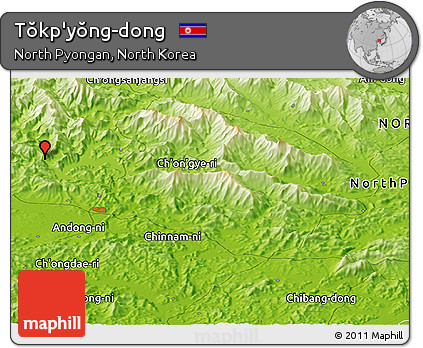 Physical Panoramic Map of Tŏkp'yŏng-dong
