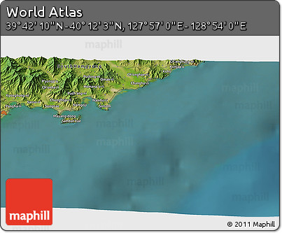 Satellite 3D Map of the Area around 39° 57' 6" N, 128° 25' 30" E