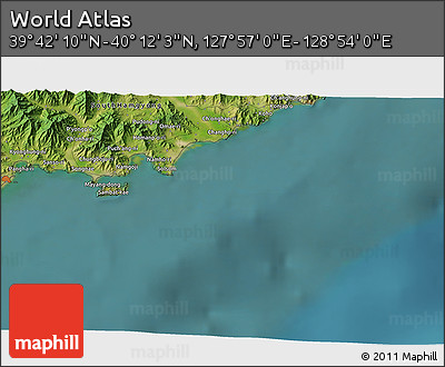 Satellite 3D Map of the Area around 39° 57' 6" N, 128° 25' 30" E
