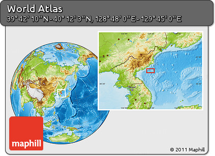 Physical Location Map of the Area around 39° 57' 6" N, 129° 16' 30" E