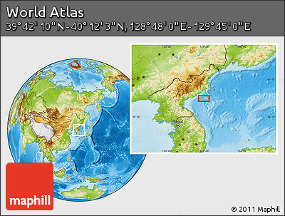 Physical Location Map of the Area around 39° 57' 6" N, 129° 16' 30" E