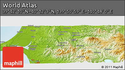 Physical Panoramic Map of the Area around 39° 57' 6" N, 140° 19' 29" E