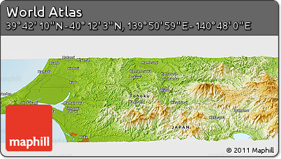 Physical Panoramic Map of the Area around 39° 57' 6" N, 140° 19' 29" E