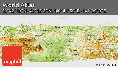 Physical Panoramic Map of the Area around 39° 57' 6" N, 141° 10' 30" E
