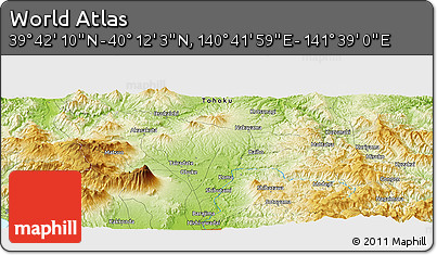 Physical Panoramic Map of the Area around 39° 57' 6" N, 141° 10' 30" E