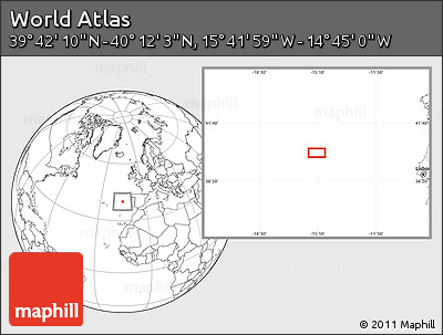 Blank Location Map of the Area around 39° 57' 6" N, 15° 13' 29" W