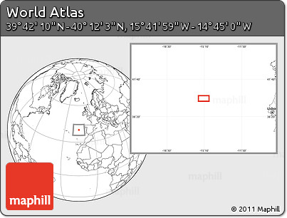 Blank Location Map of the Area around 39° 57' 6" N, 15° 13' 29" W