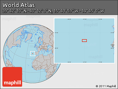 Gray Location Map of the Area around 39° 57' 6" N, 15° 13' 29" W