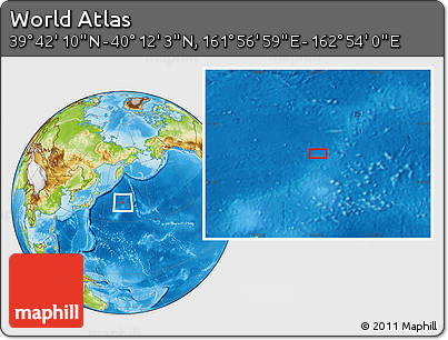 Physical Location Map of the Area around 39° 57' 6" N, 162° 25' 30" E