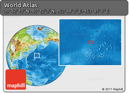 Physical Location Map of the Area around 39° 57' 6" N, 163° 16' 30" E