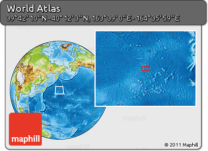 Physical Location Map of the Area around 39° 57' 6" N, 164° 7' 30" E