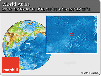 Physical Location Map of the Area around 39° 57' 6" N, 164° 7' 30" E