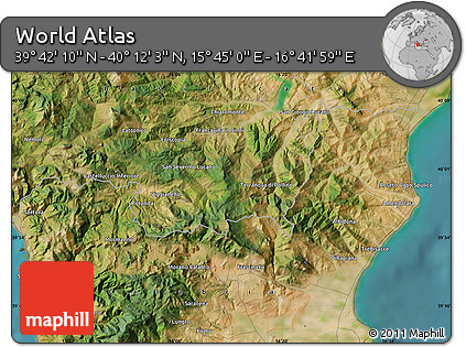 Satellite Map of the Area around 39° 57' 6" N, 16° 13' 30" E