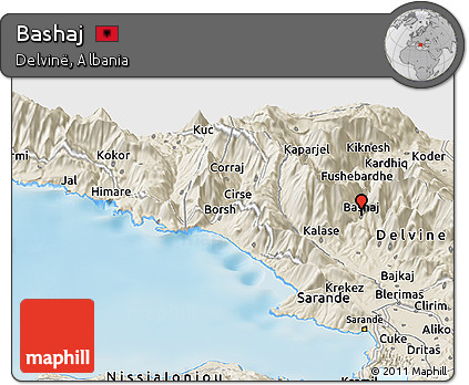 Shaded Relief Panoramic Map of Bashaj