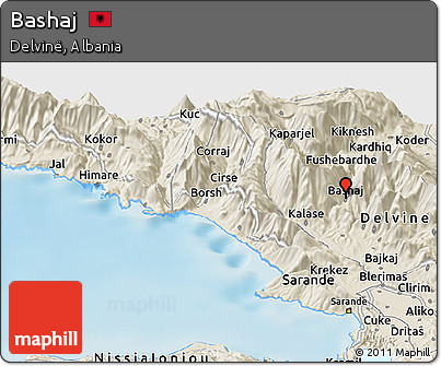 Shaded Relief Panoramic Map of Bashaj