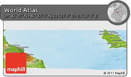 Physical Panoramic Map of the Area around 39° 57' 6" N, 23° 1' 29" E