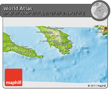 Physical 3D Map of the Area around 39° 57' 6" N, 23° 52' 30" E