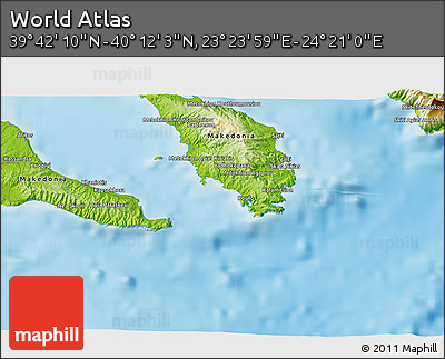 Physical 3D Map of the Area around 39° 57' 6" N, 23° 52' 30" E