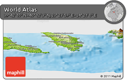 Physical Panoramic Map of the Area around 39° 57' 6" N, 23° 52' 30" E