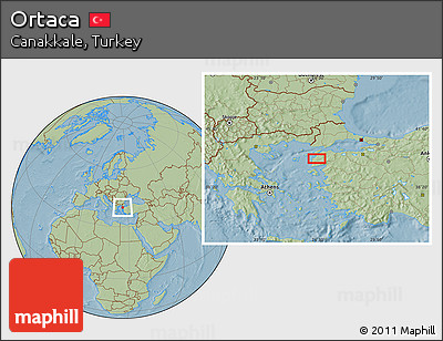 Savanna Style Location Map of Ortaca, hill shading