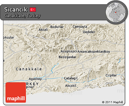 Shaded Relief Panoramic Map of Sıcancık