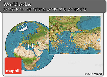 Satellite Location Map of the Area around 39° 57' 6" N, 27° 16' 29" E