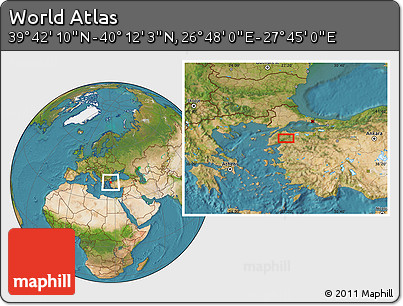 Satellite Location Map of the Area around 39° 57' 6" N, 27° 16' 29" E