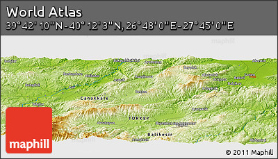 Physical Panoramic Map of the Area around 39° 57' 6" N, 27° 16' 29" E