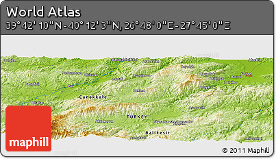 Physical Panoramic Map of the Area around 39° 57' 6" N, 27° 16' 29" E