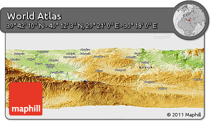Physical Panoramic Map of the Area around 39° 57' 6" N, 29° 49' 30" E