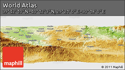Physical Panoramic Map of the Area around 39° 57' 6" N, 29° 49' 30" E