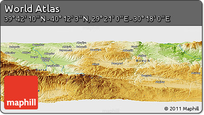 Physical Panoramic Map of the Area around 39° 57' 6" N, 29° 49' 30" E
