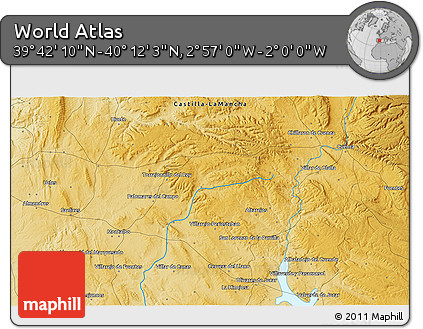 Physical 3D Map of the Area around 39° 57' 6" N, 2° 28' 30" W