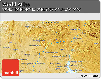 Physical 3D Map of the Area around 39° 57' 6" N, 2° 28' 30" W