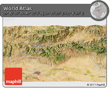 Satellite 3D Map of the Area around 39° 57' 6" N, 30° 40' 29" E