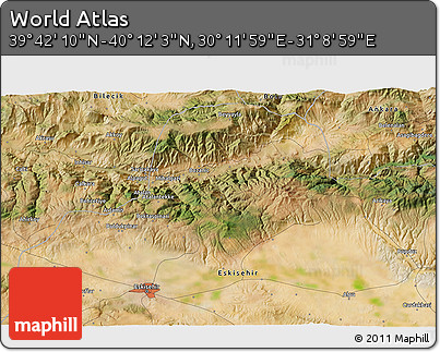 Satellite 3D Map of the Area around 39° 57' 6" N, 30° 40' 29" E
