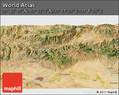 Satellite 3D Map of the Area around 39° 57' 6" N, 30° 40' 29" E