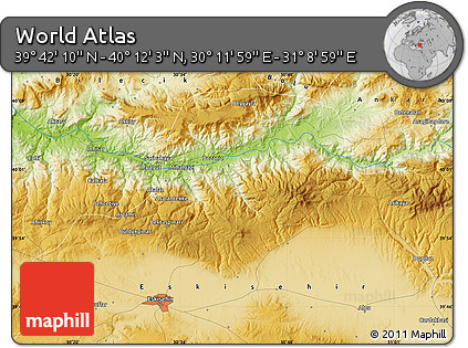 Physical Map of the Area around 39° 57' 6" N, 30° 40' 29" E