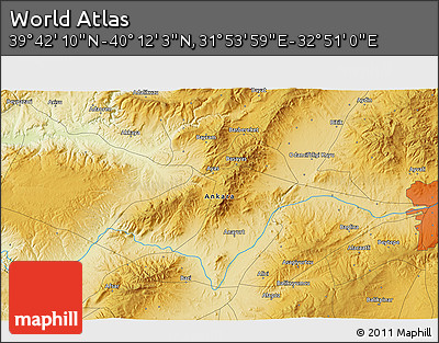 Physical 3D Map of the Area around 39° 57' 6" N, 32° 22' 30" E