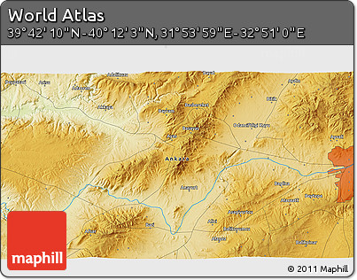 Physical 3D Map of the Area around 39° 57' 6" N, 32° 22' 30" E